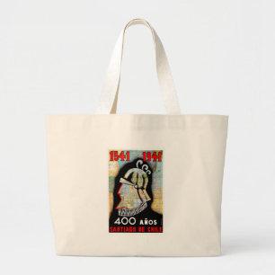 Vintage Chile Santiago Travel Large Tote Bag