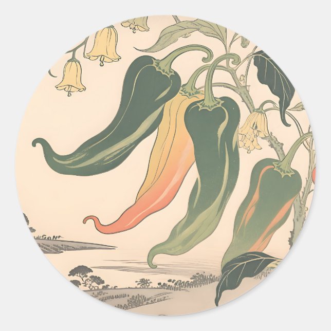 Vintage Chilli Pepper Illustration Classic Round Sticker (Front)