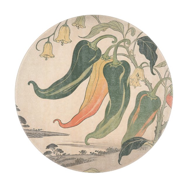 Vintage Chilli Pepper Illustration Cutting Board (Front)