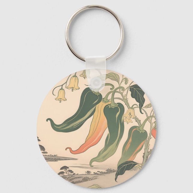 Vintage Chilli Pepper Illustration Key Ring (Front)