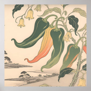Vintage Chilli Pepper Illustration Poster