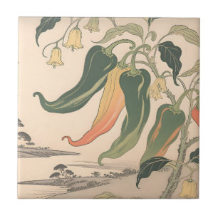 Vintage Chilli Pepper Illustration Tile