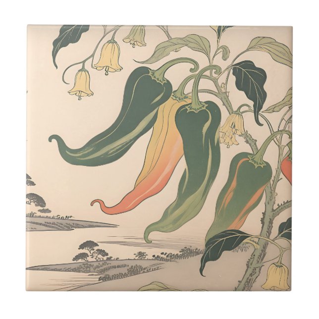 Vintage Chilli Pepper Illustration Tile (Front)