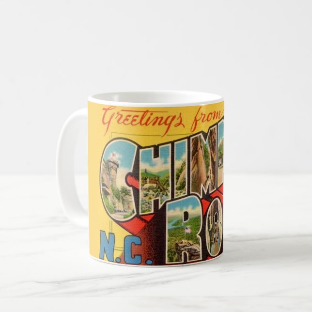 Vintage Chimney Rock NC Postcard Coffee Mug (Front Left)