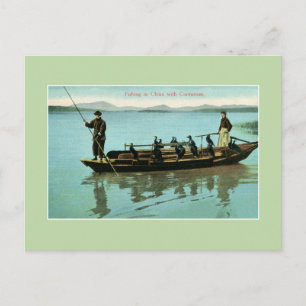 Vintage China fishing with cormorants (birds) Postcard