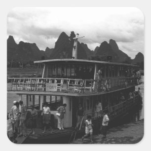Vintage China Guilin river boat 1970 Square Sticker