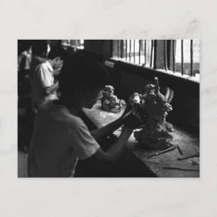 Vintage China Guilin stone sculpture workshop Postcard