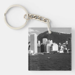 Vintage China Hong Kong bay Skyscrapers view Key Ring