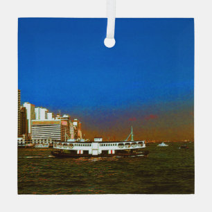 Vintage China Hong Kong boat skyscraper sea Glass Tree Decoration