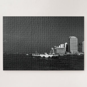 Vintage China Hong Kong boat skyscraper sea Jigsaw Puzzle