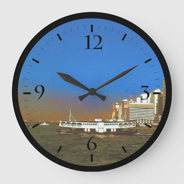 Vintage China Hong Kong boat skyscraper ​​sea Large Clock (Front)