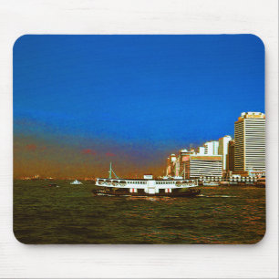 Vintage China Hong Kong boat skyscraper sea Mouse Mat