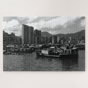 Vintage China Hong Kong houseboats river Jigsaw Puzzle