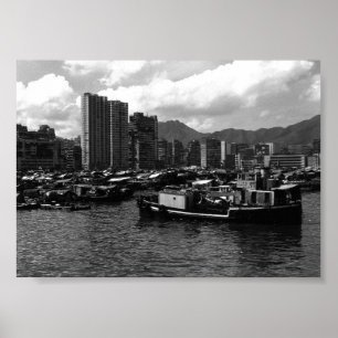 Vintage China Hong Kong houseboats river Poster