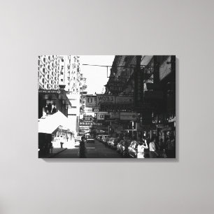 Vintage China Hong Kong street City cars Canvas Print