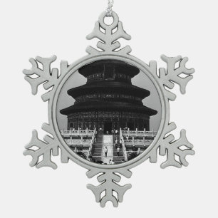 Vintage China Pekin Temple of Heaven Snowflake Pewter Christmas Ornament
