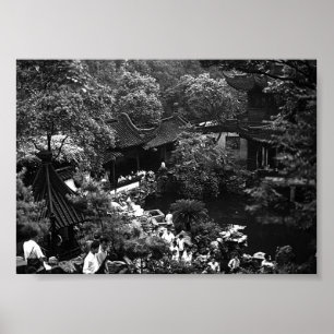 Vintage China Shanghai Yuyuan garden tourists Poster