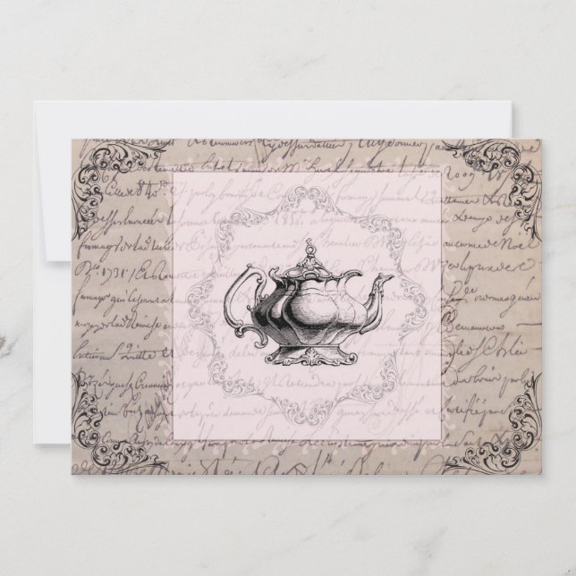 Vintage China Teapot Bridal Shower Tea Party Invitation (Front)