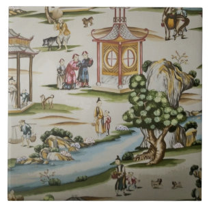 Vintage China Toile Scene Ceramic Tile