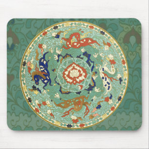 Vintage Chinese Blue Green Circle Mouse Mat