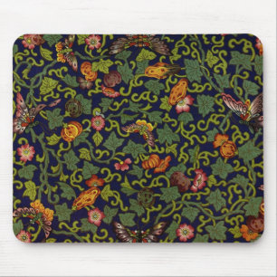 Vintage Chinese Butterflies & Flowers Mouse Mat