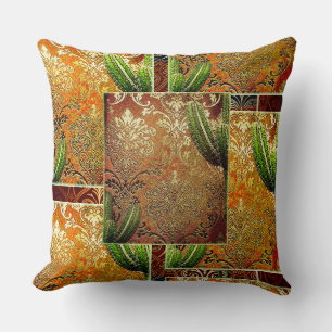 Vintage Chinese Cactus & Geometric Motif Cushion