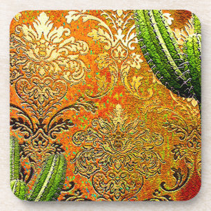 Vintage Chinese Cactus Motif Coaster