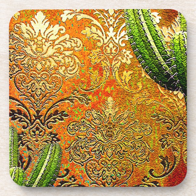 Vintage Chinese Cactus Motif Coaster (Front)