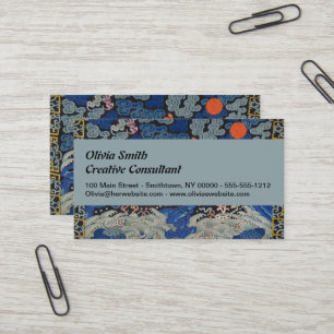 Vintage Chinese Crane Pattern: Imperial Blue Business Card