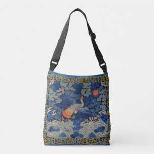 Vintage Chinese Crane Pattern: Imperial Blue Crossbody Bag