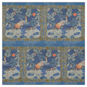 Vintage Chinese Crane Pattern: Imperial Blue Fabric