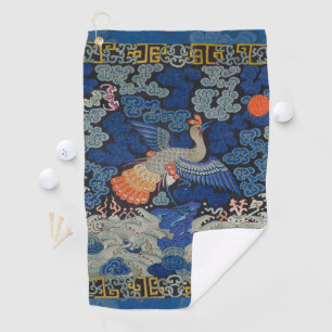 Vintage Chinese Crane Pattern: Imperial Blue Golf Towel