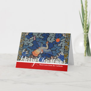 Vintage Chinese Crane Pattern: Imperial Blue Holiday Card