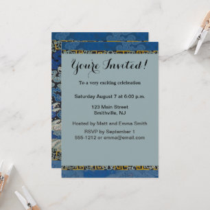 Vintage Chinese Crane Pattern: Imperial Blue Invitation