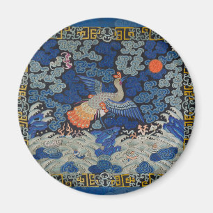 Vintage Chinese Crane Pattern: Imperial Blue Magnet