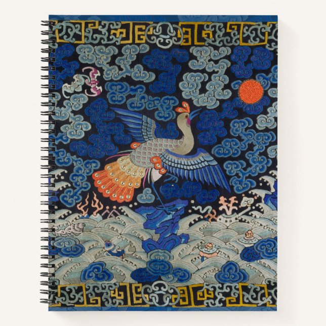 Vintage Chinese Crane Pattern: Imperial Blue Notebook (Front)