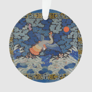Vintage Chinese Crane Pattern: Imperial Blue Ornament