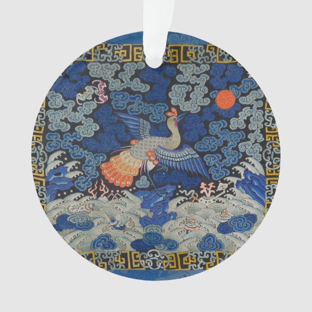 Vintage Chinese Crane Pattern: Imperial Blue Ornament (Front)