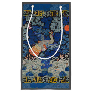 Vintage Chinese Crane Pattern: Imperial Blue Small Gift Bag