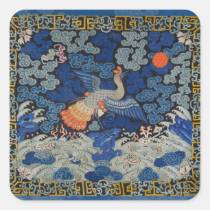 Vintage Chinese Crane Pattern: Imperial Blue Square Sticker