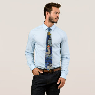 Vintage Chinese Crane Pattern: Imperial Blue Tie