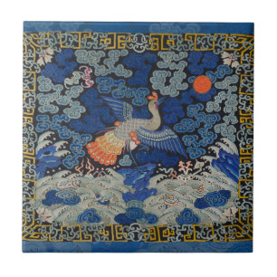 Vintage Chinese Crane Pattern: Imperial Blue Tile