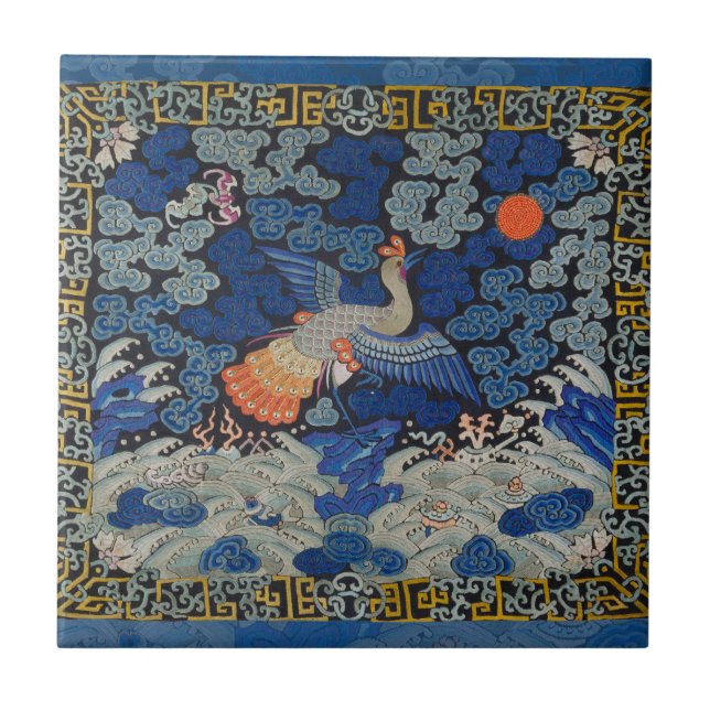 Vintage Chinese Crane Pattern: Imperial Blue Tile (Front)