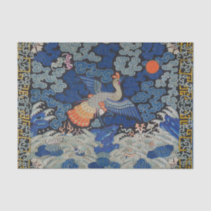 Vintage Chinese Crane Pattern: Imperial Blue Tissue Paper