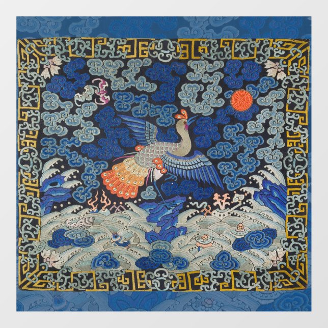 Vintage Chinese Crane Pattern: Imperial Blue Window Cling (Sheet)