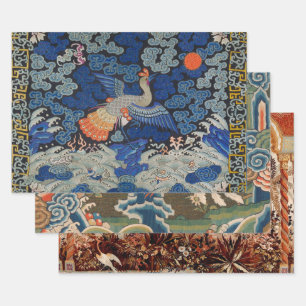 Vintage Chinese Crane Pattern: Imperial Blue Wrapping Paper Sheet
