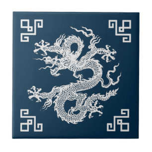 Vintage Chinese Dragon in White Tile