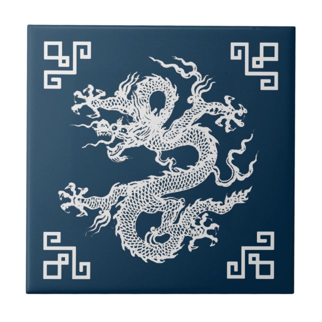 Vintage Chinese Dragon in White Tile (Front)