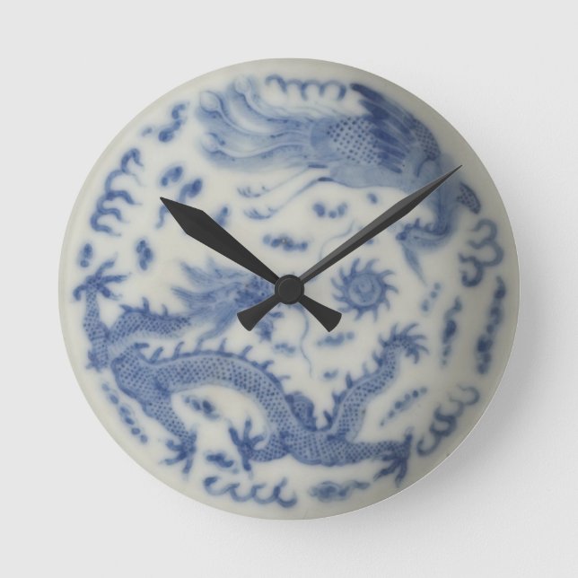 Vintage chinese dragon monaco blue chinoiserie round clock (Front)
