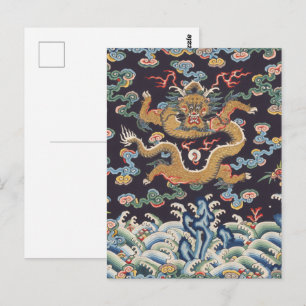 Vintage Chinese Dragon Oriental Silk Pattern Postcard